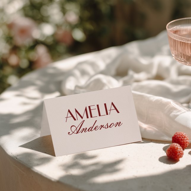 Tarjeta De Mesa Fancy Burgundy Cream Classy Wedding Place Cards (Subido por el creador)