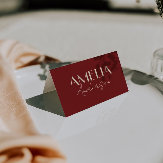 Tarjeta De Mesa Fancy Deep Red Cream Old Money Wedding Place Cards (Subido por el creador)