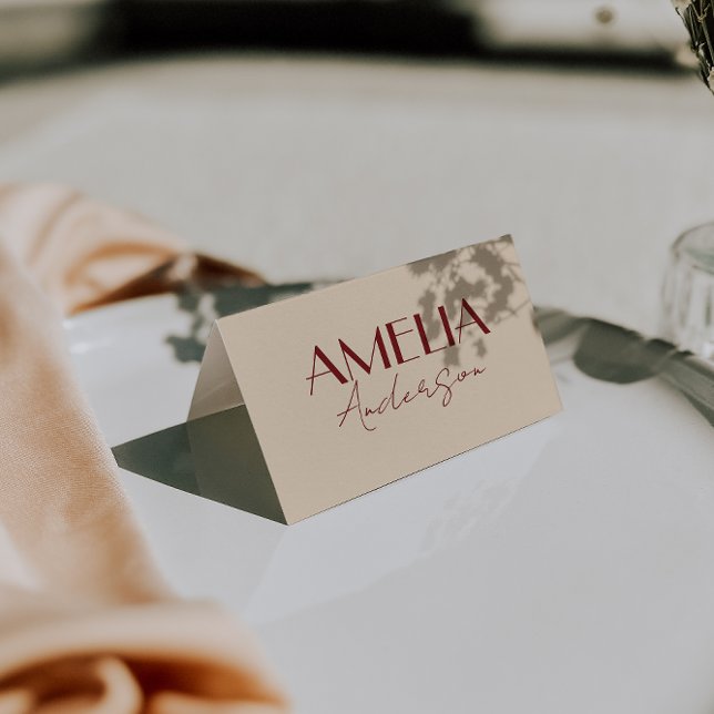 Tarjeta De Mesa Fancy Deep Red Cream Old Money Wedding Place Cards (Subido por el creador)
