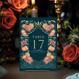 Tarjeta De Mesa Fantasía verde azulada Encantada Boda Jardín