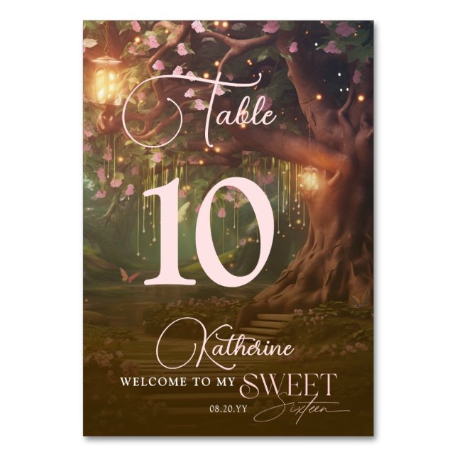 Tarjeta De Mesa Fantasía Woodland Enchanted Forest Glow Sweet 16 (Anverso)