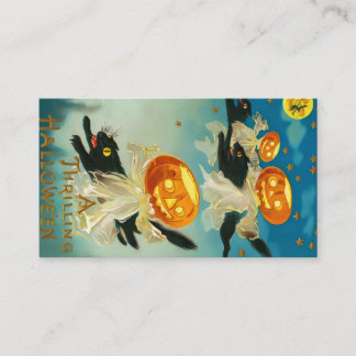 Tarjeta De Mesa Fantasmas de calabaza de Halloween y gatos negros
