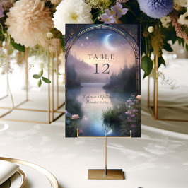 Tarjeta De Mesa Fantasy Boda floral rústico del lago iluminado por