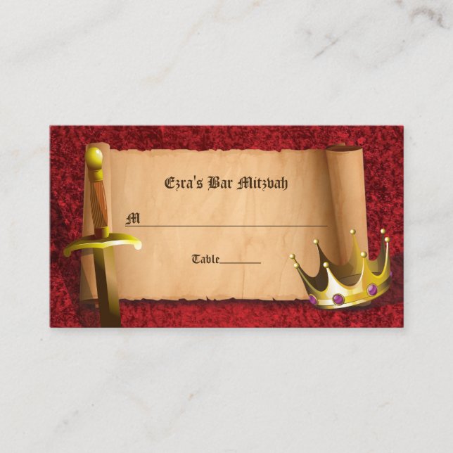 Tarjeta De Mesa Fantasy Knight Sword Medieval Times Bar Mitzvah (Anverso)