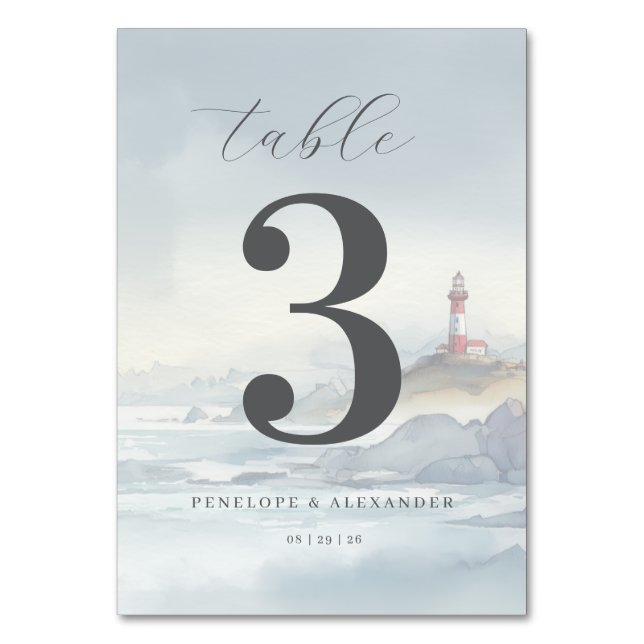 Tarjeta De Mesa Faro de Acuarela de Agua Azul Pacífico (Anverso)