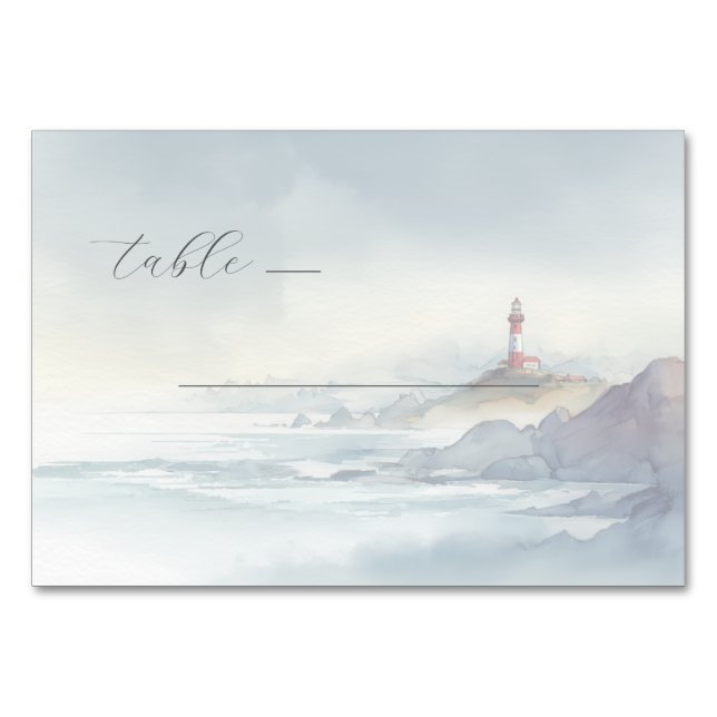 Tarjeta De Mesa Faro Sereno de Acuarela en Pastel (Anverso)
