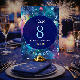 Tarjeta De Mesa Fases lunares celestiales de boda galáctica modern