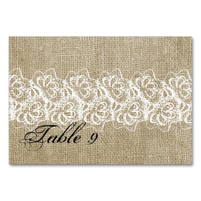 Tarjeta De Mesa Faux Burlap y Lace (Anverso)