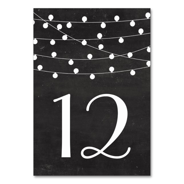 Tarjeta De Mesa Faux Chalkboard String Lights Table Numbers Card (Anverso)