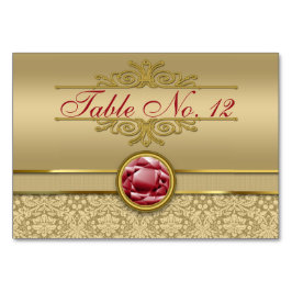 Tarjeta De Mesa Faux Dark Ruby Red Gemstone Metallic Gold Damask