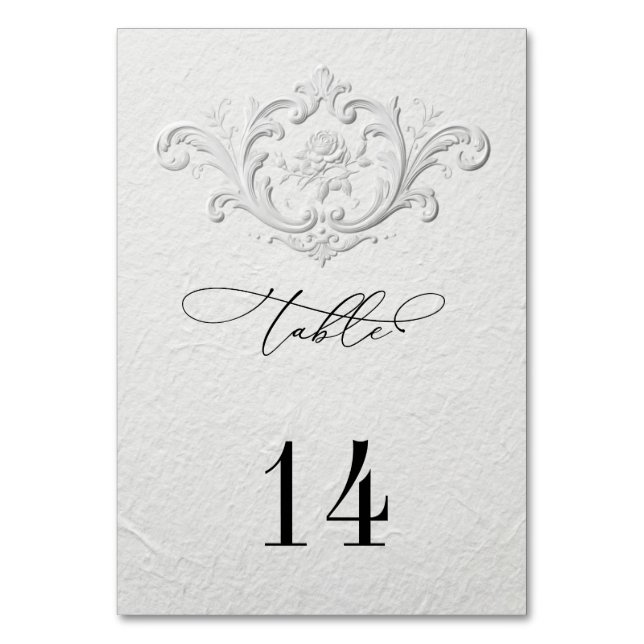 Tarjeta De Mesa Faux Embossed Floral Wedding Table Numbers (Anverso)