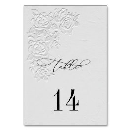Tarjeta De Mesa Faux Embossed White Roses Wedding Table Numbers