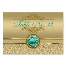 Tarjeta De Mesa Faux Emerald Green Gemstone Metallic Gold Damask