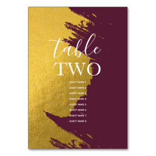 Tarjeta De Mesa Faux Gold Burgundy, Monograma Boda nombres de invi