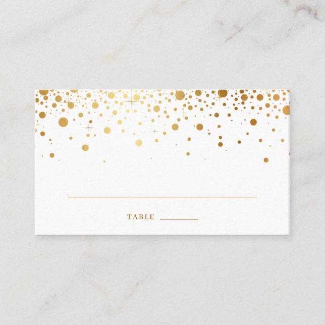 Tarjeta De Mesa Faux Relieve metalizado dorado Confetti Dots Elega (Anverso)