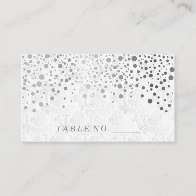 Tarjeta De Mesa Faux Silver Confetti Dots Place Cards (Anverso)