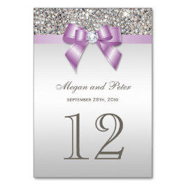 Tarjeta De Mesa Faux Silver Sequins Lilac Bow Boda