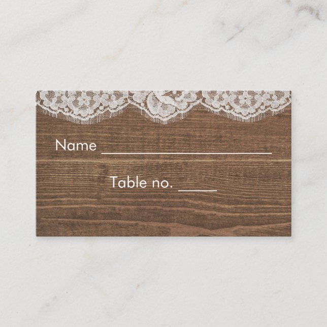 Tarjeta De Mesa Faux Wood rústica con encaje (Anverso)