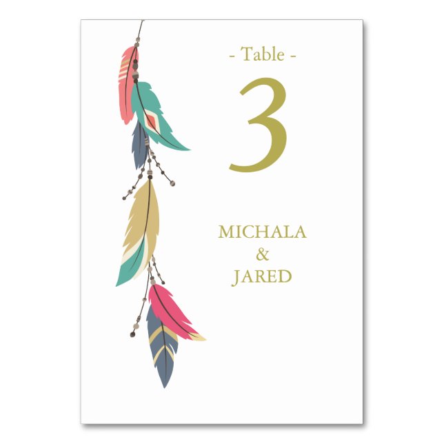 Tarjeta De Mesa Feather Boda (Anverso)