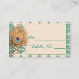 Tarjeta De Mesa Feather de pavo real sobre la Verde azulada tarjet