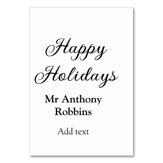 Tarjeta De Mesa Felices vacaciones añadir nombre fecha año simple  (Anverso)