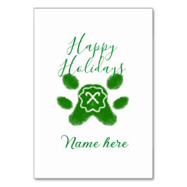 Tarjeta De Mesa Felices vacaciones perro mascota perro verde paw c
