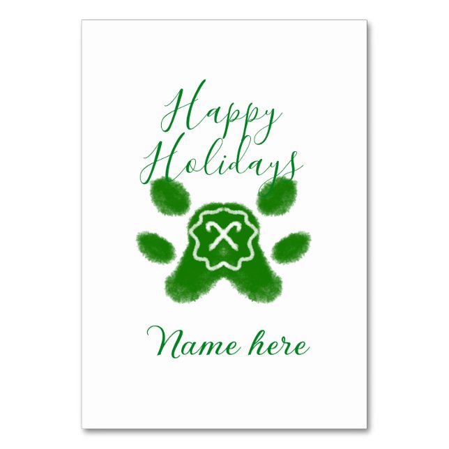 Tarjeta De Mesa Felices vacaciones perro mascota perro verde paw c (Anverso)