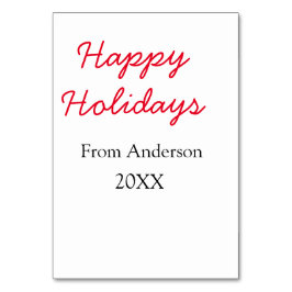 Tarjeta De Mesa Felices vacaciones rojo amor negro nombre de famil