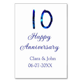 Tarjeta De Mesa Feliz 10º aniversario brillo azul añadir nombre fe