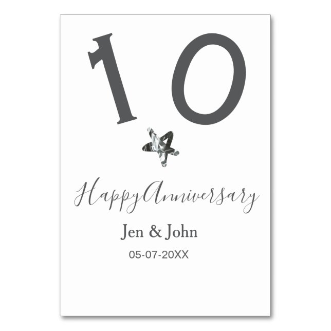 Tarjeta De Mesa Feliz 10º aniversario nombre fecha estrella de met (Anverso)