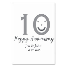 Tarjeta De Mesa Feliz 10º aniversario nombre fecha gris negrita em