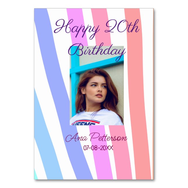 Tarjeta De Mesa Feliz 20 aniversario arco iris rústico de líneas d (Anverso)