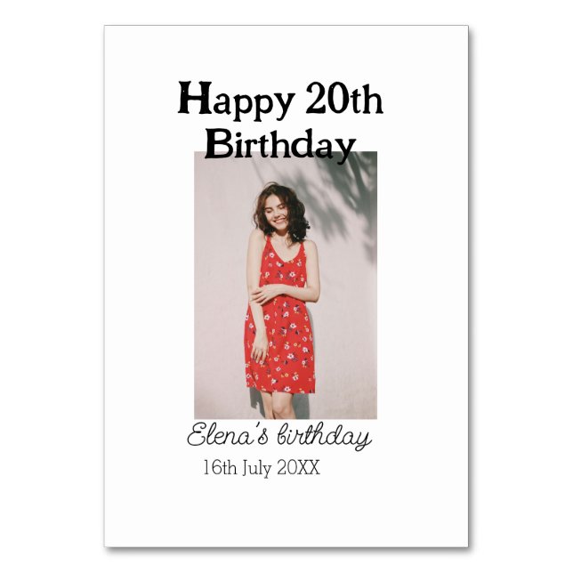 Tarjeta De Mesa Feliz 20 cumpleaños foto simple moderna mínima (Anverso)