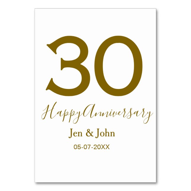 Tarjeta De Mesa Feliz 30 aniversario fecha de la cita dorada negri (Anverso)