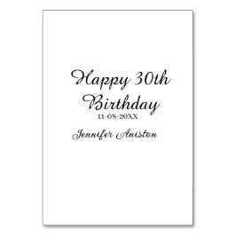 Tarjeta De Mesa Feliz 30 cumpleaños agregar fecha elegante simple