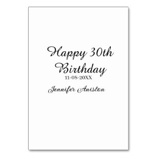 Tarjeta De Mesa Feliz 30 cumpleaños agregar fecha elegante simple