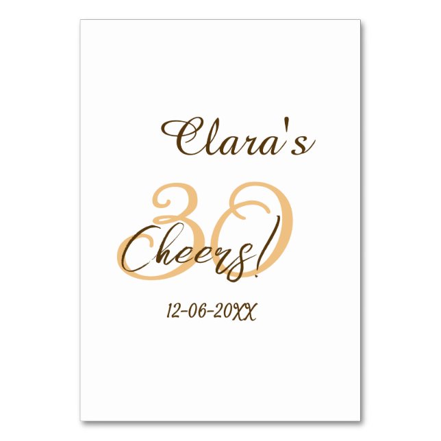 Tarjeta De Mesa Feliz cumpleaños treinta cumpleaños carbón marrón  (Anverso)