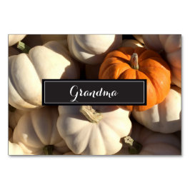 Tarjeta De Mesa Feliz Día de Acción de Gracias, foto de calabaza