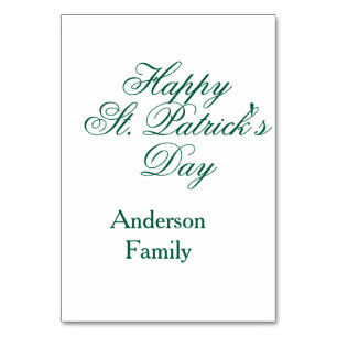 Tarjeta De Mesa Feliz día de San Patricio apellido verde minimalis