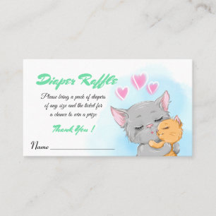 Tarjeta De Mesa Feliz felino Baby Shower Blue Baby Diaper Raffle