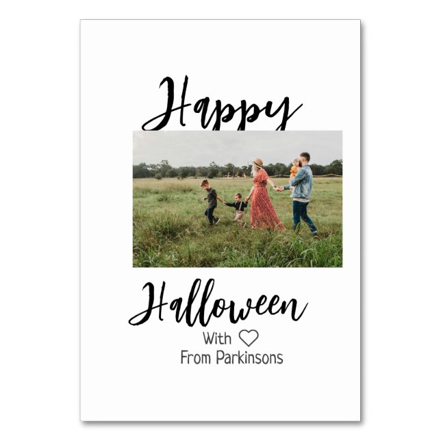 Tarjeta De Mesa Feliz Halloween agregar nombre de familia foto sim (Anverso)