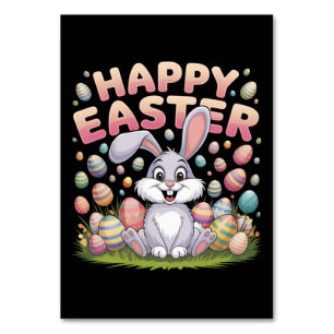 Tarjeta De Mesa Feliz Pascua 2025  Huevos Conejo Conejito Lindo