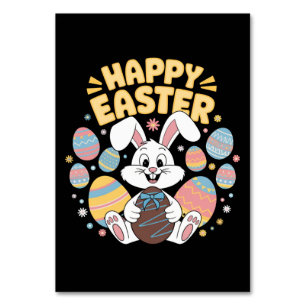 Tarjeta De Mesa Feliz Pascua 2025  Huevos Conejo Conejito Lindo