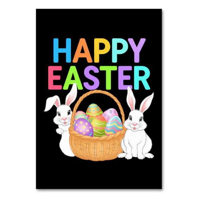 Tarjeta De Mesa Feliz Pascua 2025 Huevos Conejo Conejo Cute (Anverso)