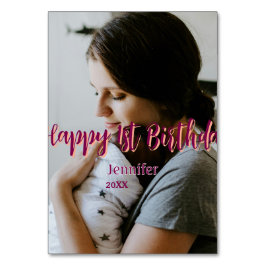 Tarjeta De Mesa Feliz primer cumpleaños niños bebé madre naranja r