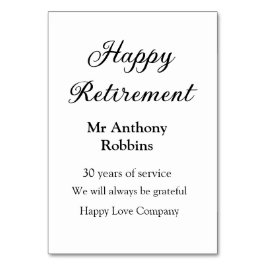 Tarjeta De Mesa Feliz retiro añadir nombre años de servicio jubila