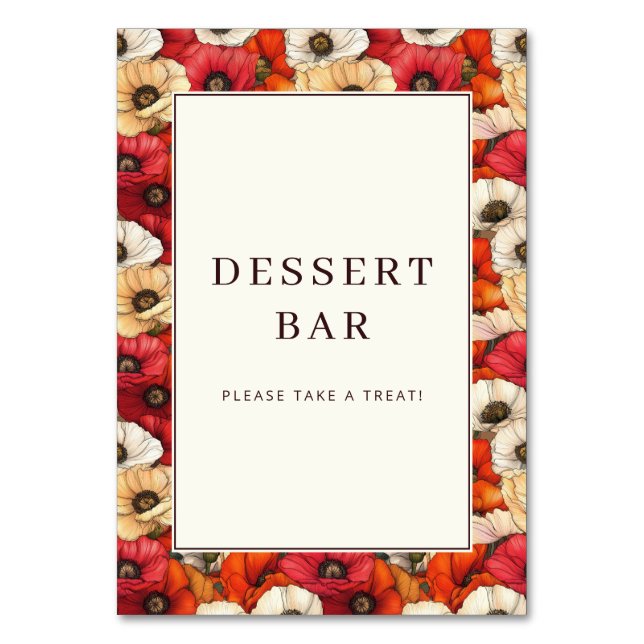 Tarjeta De Mesa Festive Red Floral Dessert Bar Sign (Anverso)