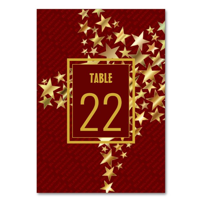 Tarjeta De Mesa FESTIVE STARS Holiday Blessing Personalizable Rojo (Anverso)