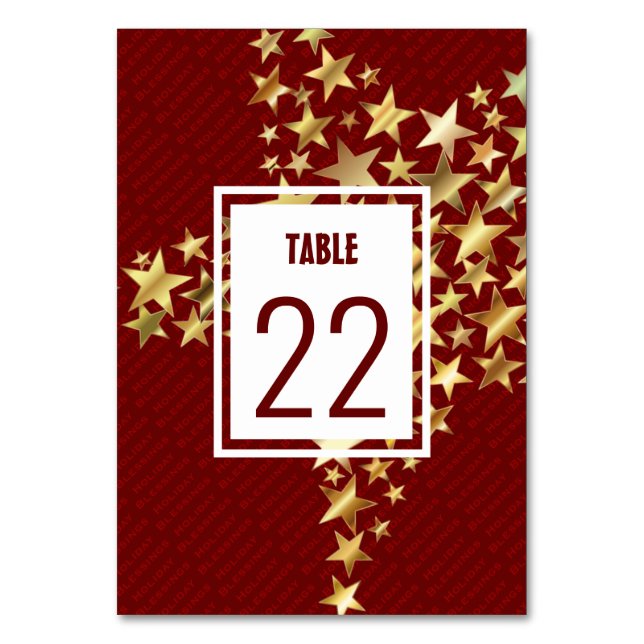 Tarjeta De Mesa FESTIVE STARS Holiday Blessings Personalizable Bla (Anverso)
