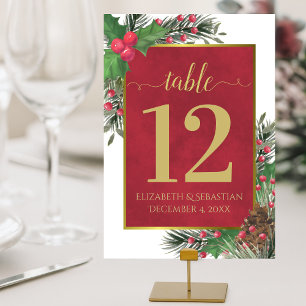 Tarjeta De Mesa Festividad Holly & Pine Elegant Navidades Boda